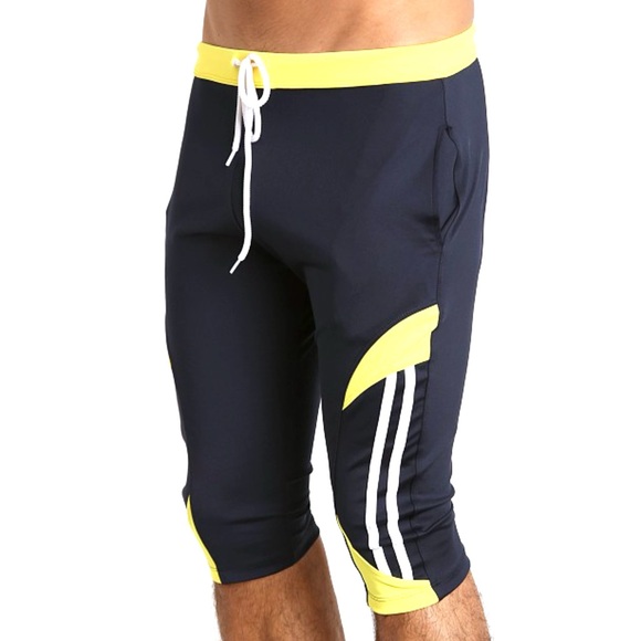 Pistol Pete Mens Avenger Jam Short SZ L Navy Yellow Stripe Wresting Gym Workout - Picture 14 of 14